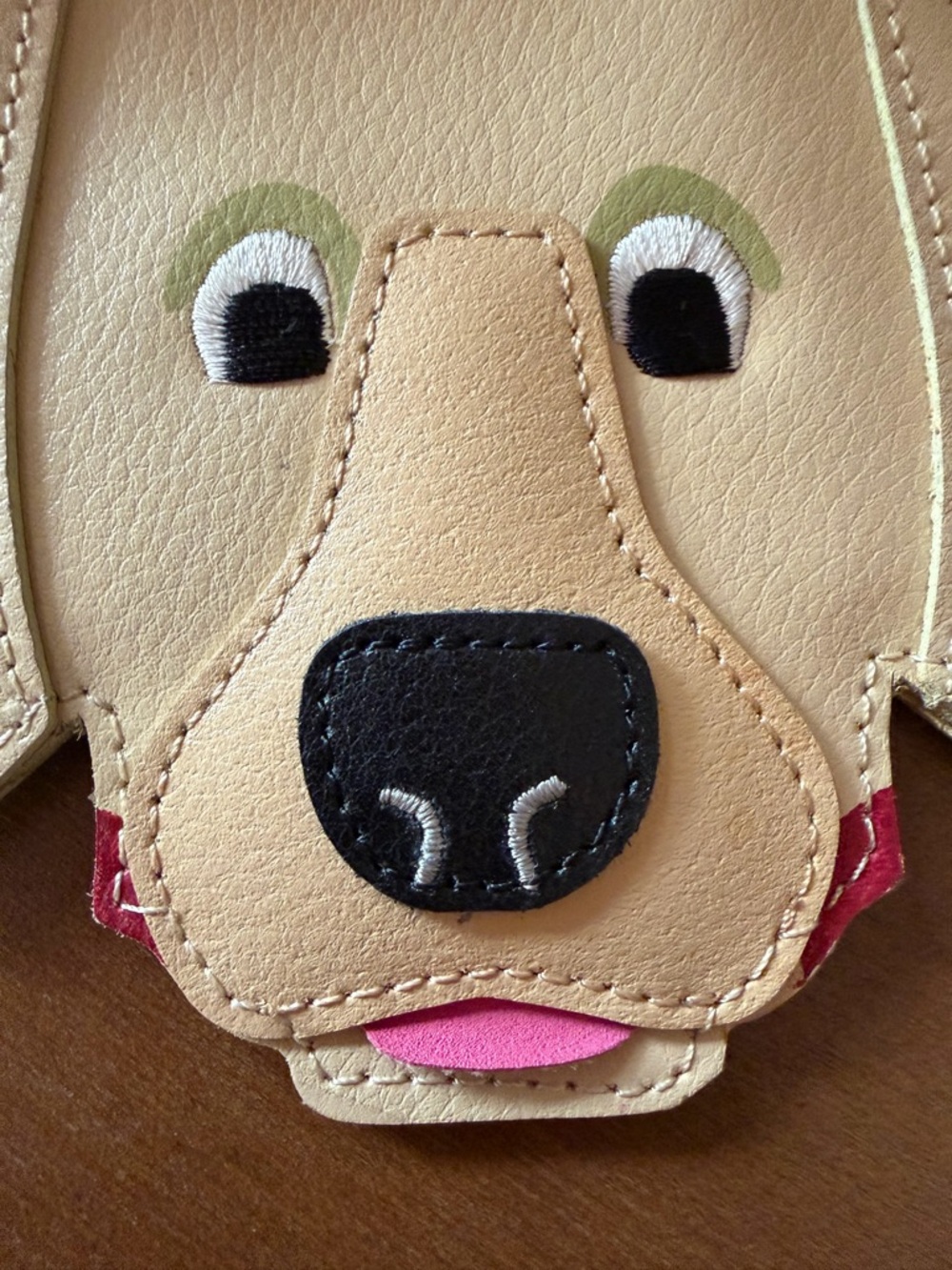 Rolfs Leather Beige Dog Face Coin Pouch Keychain - Picture 2 of 7
